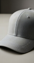 Close up Detail of a Plain Grey Baseball Cap Showcasing Fabric Texture