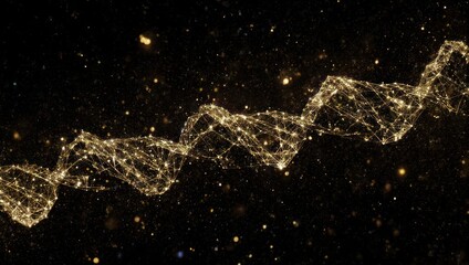 Dynamic golden network structure shimmering in deep space with sparkling bokeh lights, representing abstract data flow and cosmic connections.