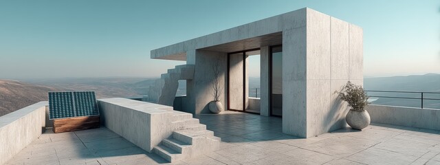 Modern Solar Panel Installation on Minimalist White Rooftop with Scenic View