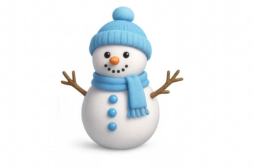 Cute snowman with button eyes, carrot nose, and stick arms, symbolizing christmas and new year celebrations