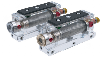 Two linear actuators shown clearly on transparent png background