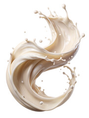 Creamy White Liquid Swirl with Droplets on Background splash isolated on a transparent background