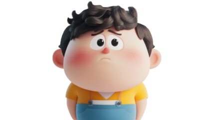 a 3D cartoon character with oversized cute face and body, full frame,  png