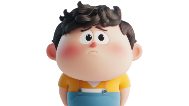 a 3D cartoon character with oversized cute face and body, full frame,  png