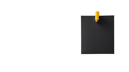 A black sticky note or square paper pinned with a yellow pushpin, isolated on white background png