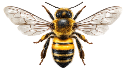 Top view of a honey bee isolated on transparent background