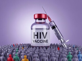 HIV Vaccine and Syringe Above Population Symbolizing Global Health Impact