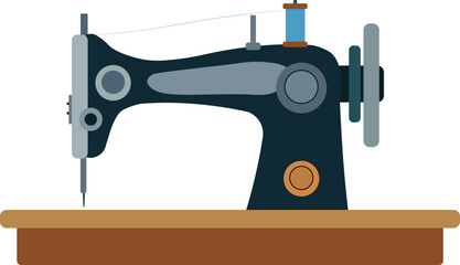 Vintage sewing machine flat illustration