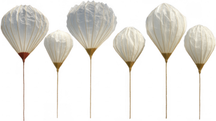 Floating paper lanterns arrangement on transparent png background