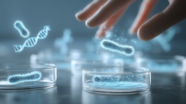 Futuristic medical research concept with glowing 3D digital elements