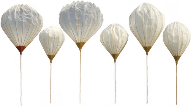 Floating paper lanterns arrangement on transparent png background