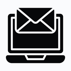 Email on Laptop Screen Isolated Vector Silhouette Style Icon,
