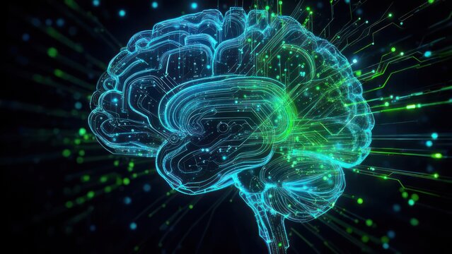 Dynamic glowing neural network brain visualization with vibrant digital data streams, representing intelligence and innovation - Powered by Adobe