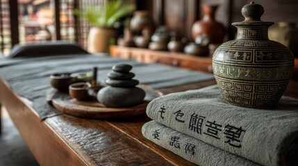 Tranquil Spa Setting for Body Massage with Natural Elements and Calming Decor