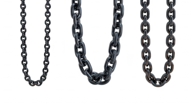 Three metal chains illustration on transparent png background