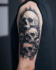Stacked Skulls Realism Tattoo