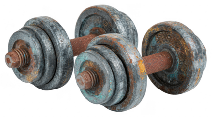 Rusty dumbbells fitness equipment isolated on transparent png background