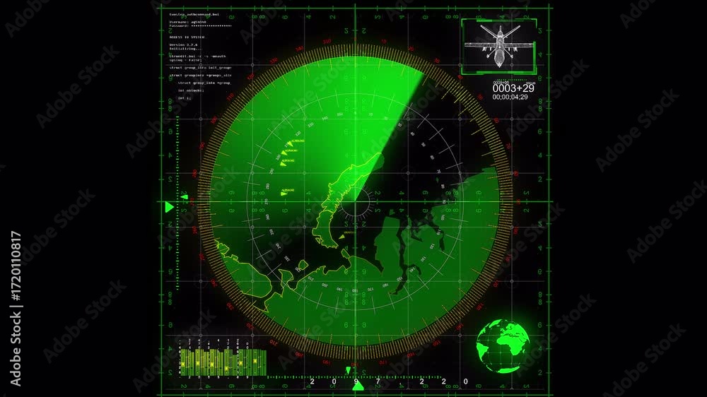 Poster radar screen displaying targets and information for navigation.