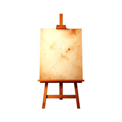 Wooden easel with blank canvas isolated on transparent background