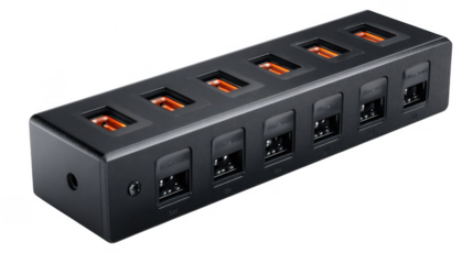 Multi port hub with ports on transparent png background