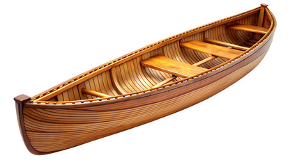 Traditional Wooden Canoe with Slatted Seats on Background boat vessel isolated on a transparent background