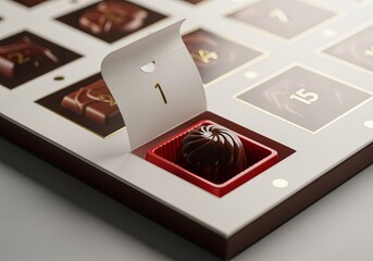 Closeup of chocolate Aadvent calendar with open door