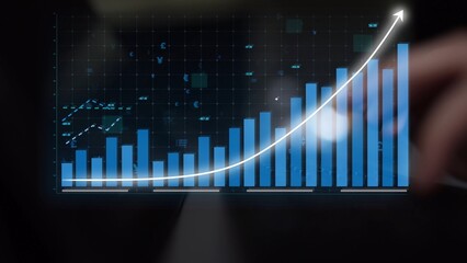 A modern financial growth chart showcases rising bars and an arrow, symbolizing positive trends in data analysis and strategic business growth. Copula