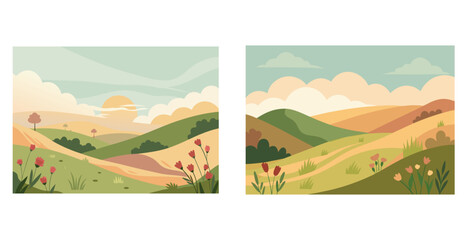 Gently rolling hillside covered in soft grasses and wildflowers vector art design