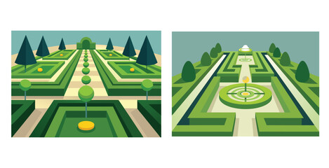 Meticulously manicured lawn showcasing perfect symmetry and vibrant green grass vector art design