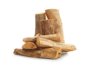 Pile of cut firewood isolated on white