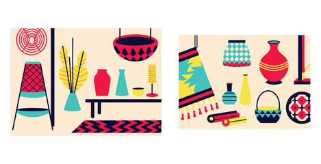 Sophisticated blend of global artisan craftsmanship showcasing handmade decor vector art design