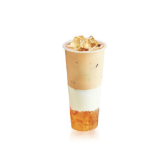 Isolated creamy Asian milk tea with cheese foam and pudding, cold beverage