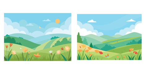 Wide open meadow bathed in gentle sunlight filled with wildflowers and soft grasses vector art design