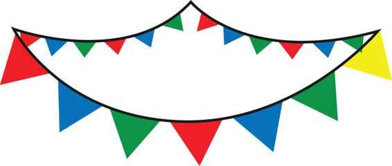 Obraz premium Two rows of colorful triangular bunting flags hanging on a black string.