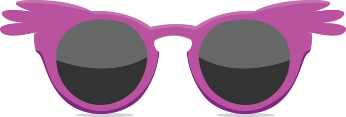 A pair of purple sunglasses with wing-like details on the sides, casting a small shadow.