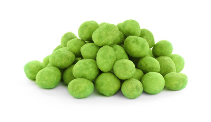 Heap of wasabi coated peanuts isolated on white
