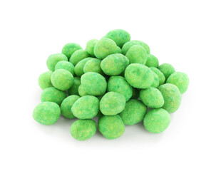 Heap of wasabi coated peanuts isolated on white