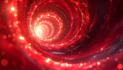 Abstract Red Swirling Tunnel of Light and Particles.