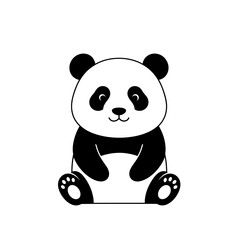 A charming cartoon illustration of a cute baby panda sitting and looking forward with a sweet expression