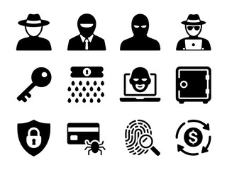 Cybersecurity Icons Set Hacker, Thief, Security, and Privacy.