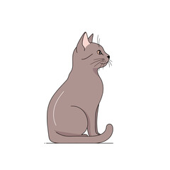 Side profile view of a graceful lilac-colored cat sitting patiently. Minimalist domestic pet portrait illustration