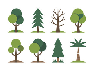 Collection of Eight Flat Design Tree Icons.