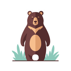 A charming cartoon bear illustration standing amid lush green grass, radiating a delightful, inviting vibe
