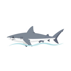 Grey Shark Swimming in the Ocean with Waves Illustration