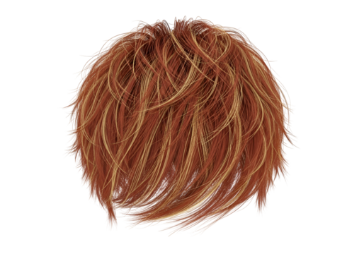 A vibrant representation of short, tousled hair with reddish-blonde highlights, showcasing a textured and dynamic hairstyle.