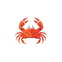 A charming cartoon illustration of a bright orange crab with its claws raised, set against a clean white background, evoking a sense of whimsy and marine life