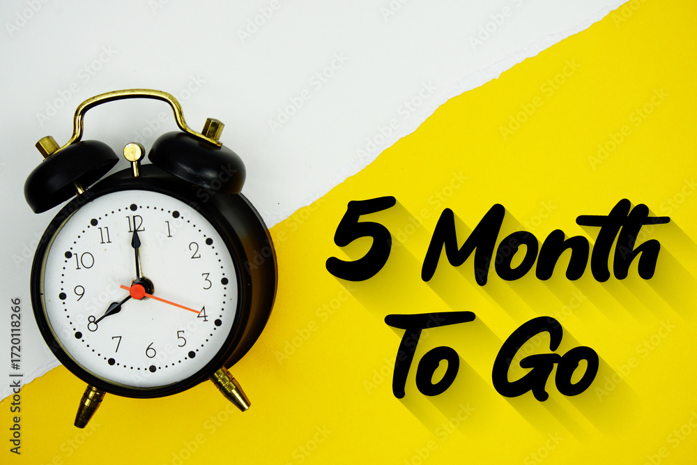 Poster 5 Month To Go text and alarm clock on yellow background