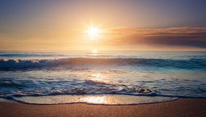 Serene Ocean Vista A Peaceful Seascape With A Rising Sun And Gentle Waves