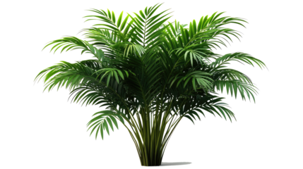 A tropical palm tree with a slender trunk and vibrant green fronds, realistic texture and natural leaf arrangement, perfectly isolated on white background.  png