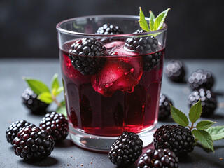 Blackberry juice styled with gold accents, exuding understated luxury.